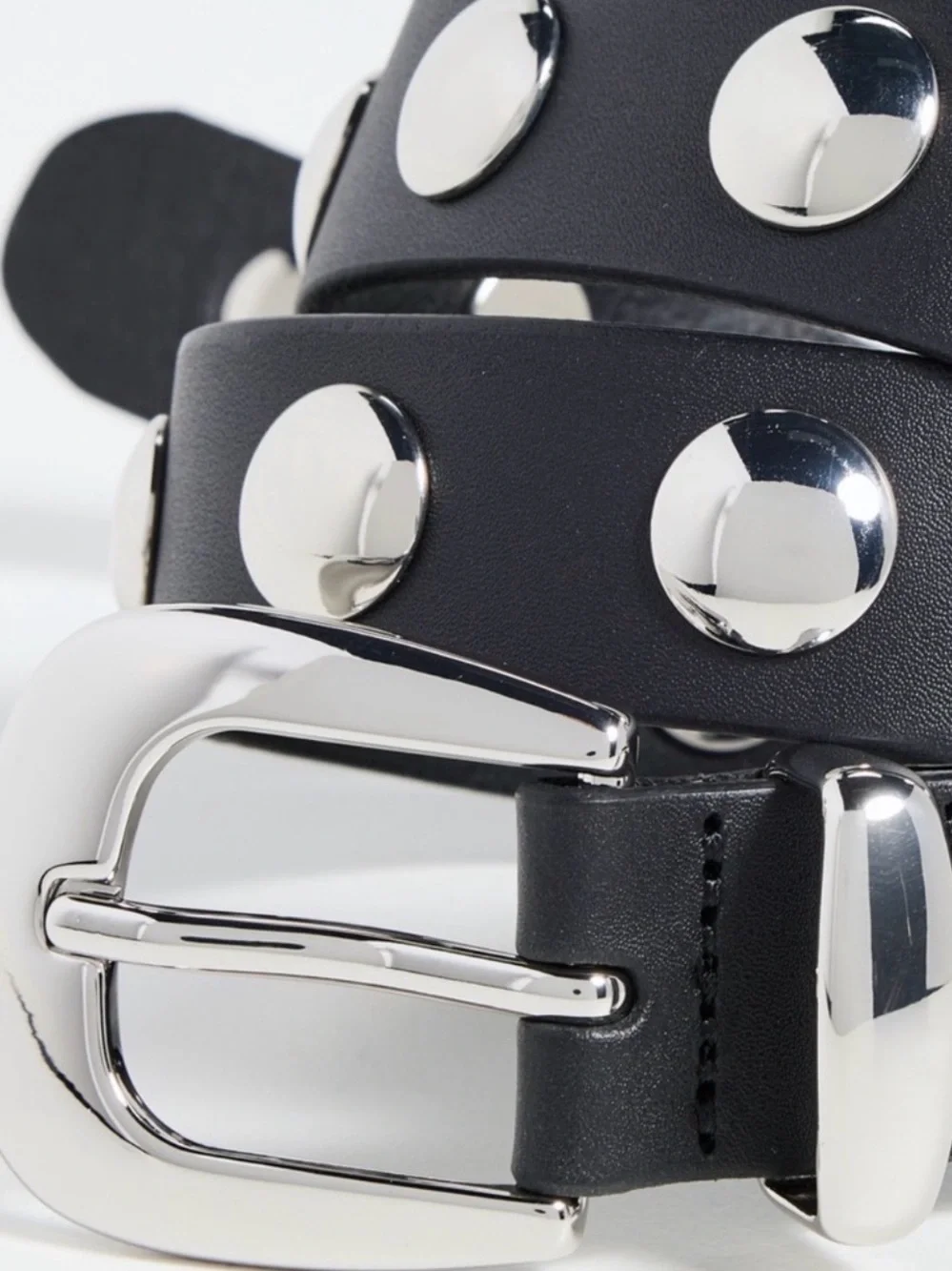 Madewell Black Studded Leather Belt with Silver Hardware - Medium
